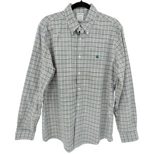 Brooks Brothers Regent Fit Non Iron Plaid Button Down Men Large Green White
